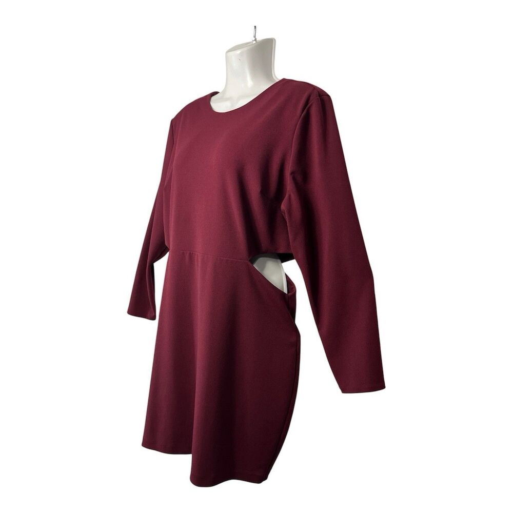 Express Burgundy Mini Sheath Dress Hip Cutout Long Sleeve Cocktail Party XL